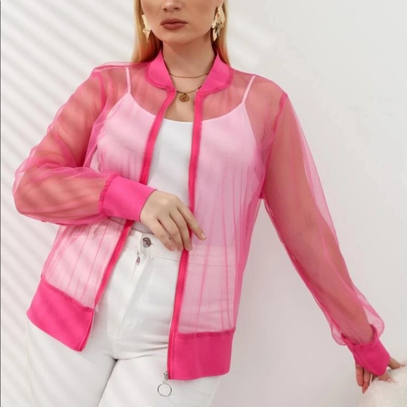 ASOS Jackets & Blazers - Hot Pink Mesh Zip Up Bomber Jacket